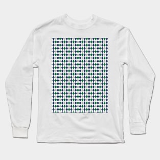 Green Silver Navy and White Argyle Pattern Diamond Checks Long Sleeve T-Shirt